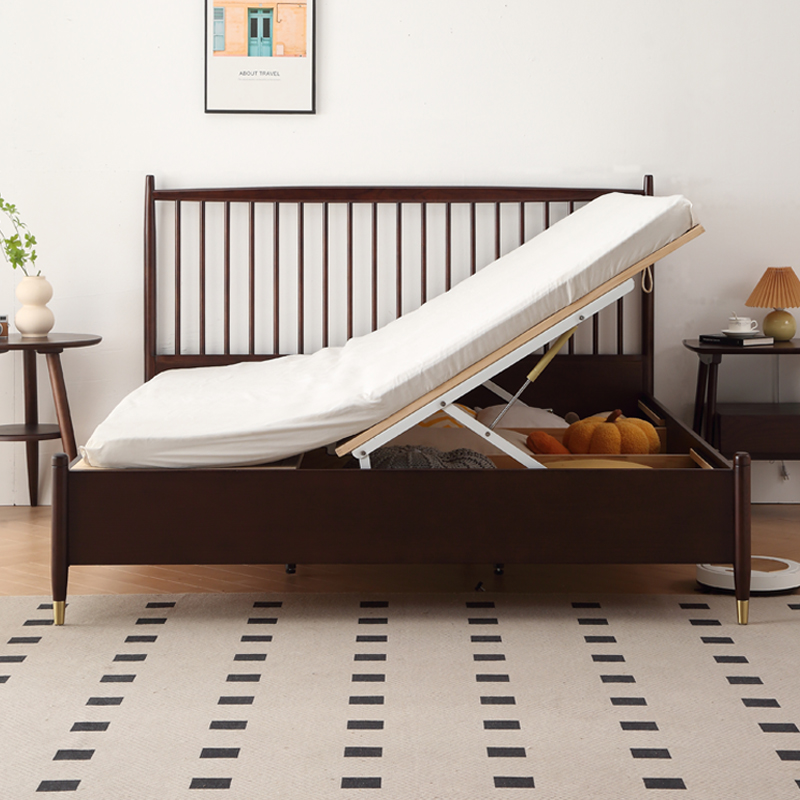 长190白蜡木实木储物高箱离地床