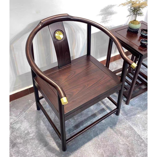 新中式禅意简约乌金木纯实木茶桌椅书房太师围椅餐椅茶台靠背椅