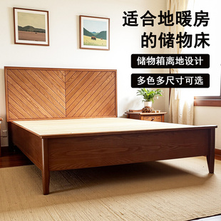 广东佛山小户型1米35带储物空间高脚1米8箱体离地白蜡实木双人床