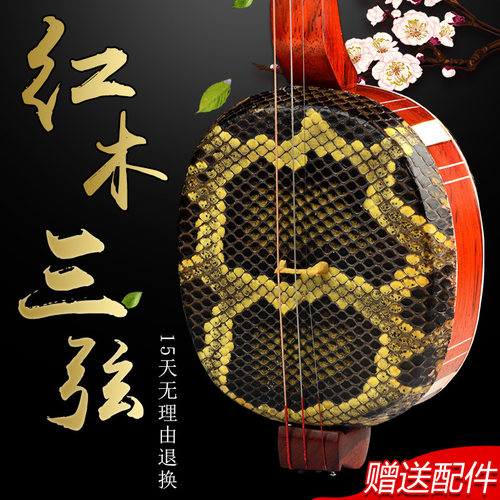 红木三弦大中小三弦送硬盒拨片黑檀木三弦演奏琴苏州民族弹拨乐器