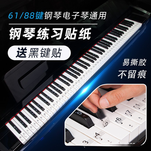 钢琴通用贴纸88键透明61电子琴按键盘音标贴音符五线简谱初学者