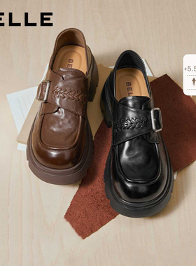 百丽复古厚底乐福JK鞋女2026新真皮黑色小皮鞋深口单鞋F2M1 F2M1D