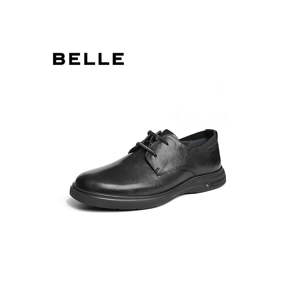 百丽男鞋新款系带百搭英伦风质感商务鞋牛皮舒适休闲皮鞋8HP01AM4