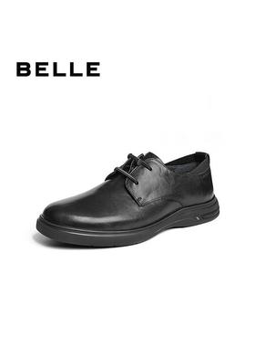 百丽男鞋新款系带百搭英伦风质感商务鞋牛皮舒适休闲皮鞋8HP01AM4