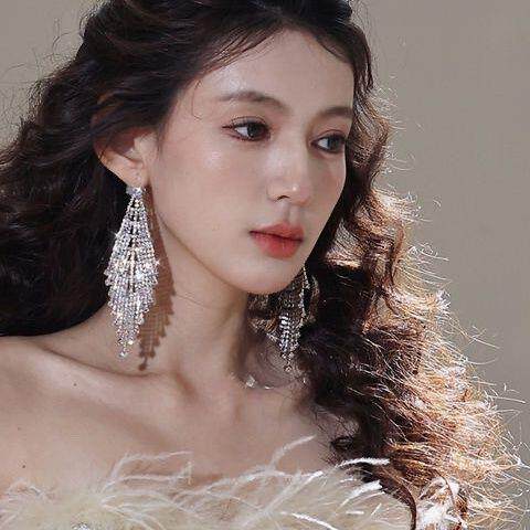 2025年新款潮流千金感爆闪水钻耳环女超大满钻耳针显脸小礼服配饰