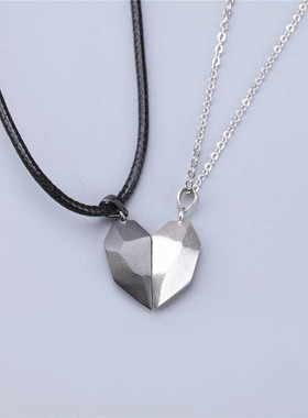 爱心磁吸百搭情侣项链简约许愿石拼接吊坠合金锁骨链饰品