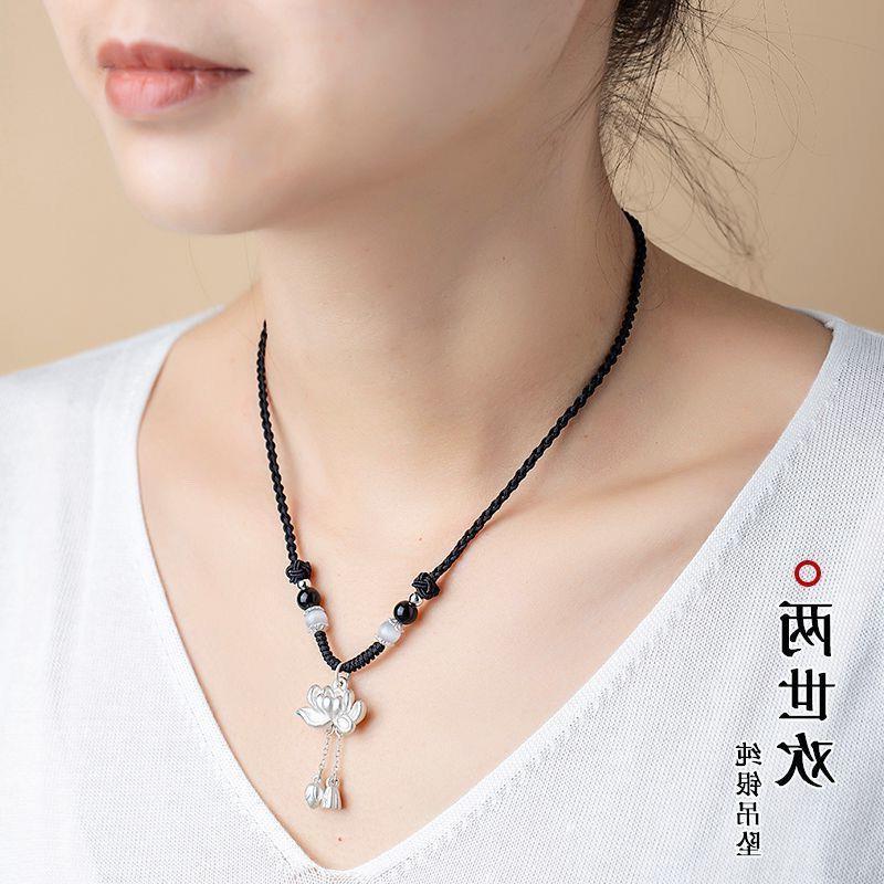 2025年平安锁吊坠搭配手编黑绳挂绳纯银珠全手工编织项链绳可调节