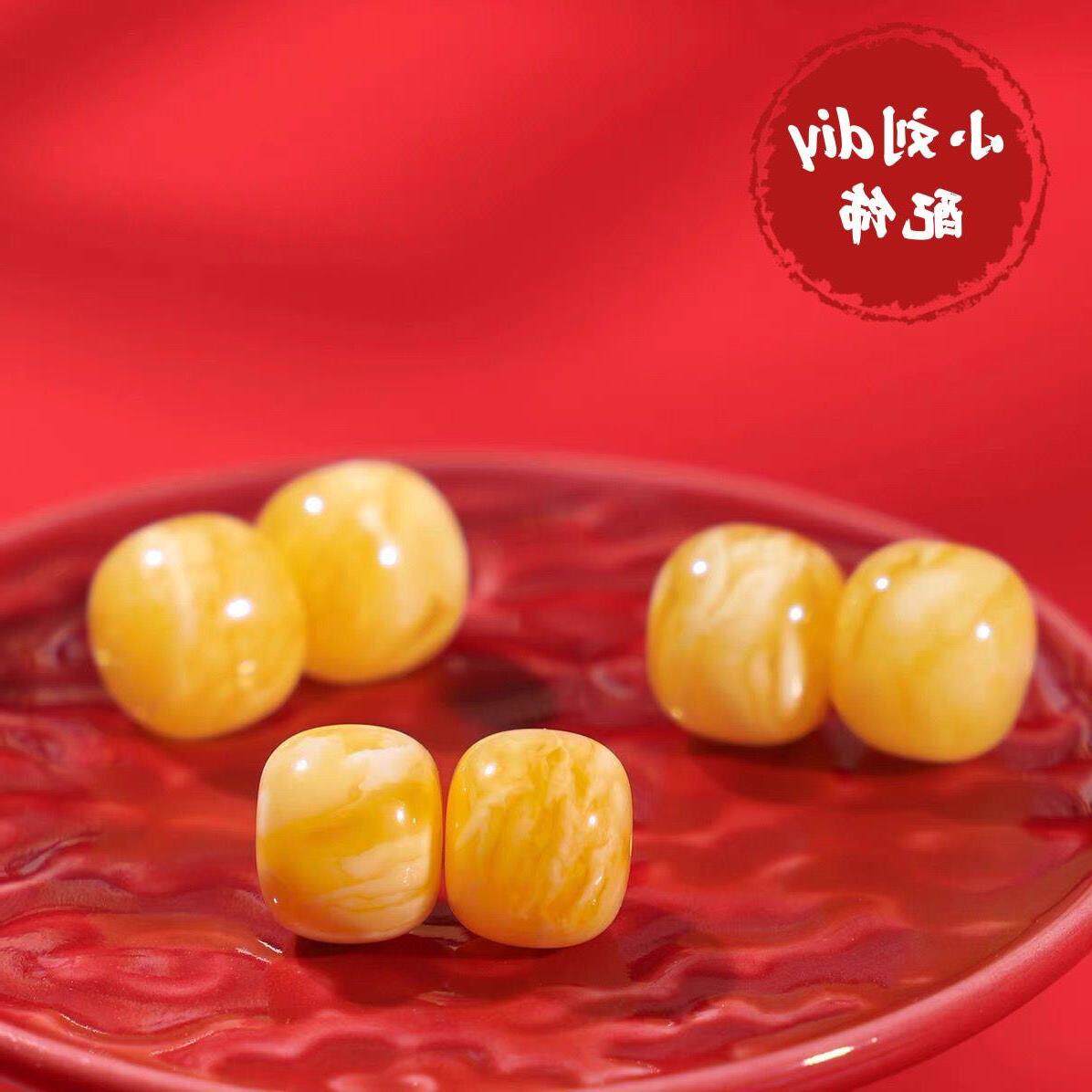 新款俄料蜜蜡百花密鸡油黄老型桶珠散珠手串金刚星月diy饰品配件