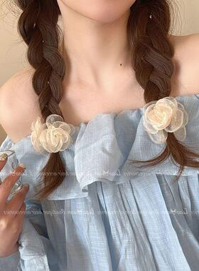 超仙网纱花朵发夹女今年新款高级感刘海抓夹小号温柔可爱夹子头饰