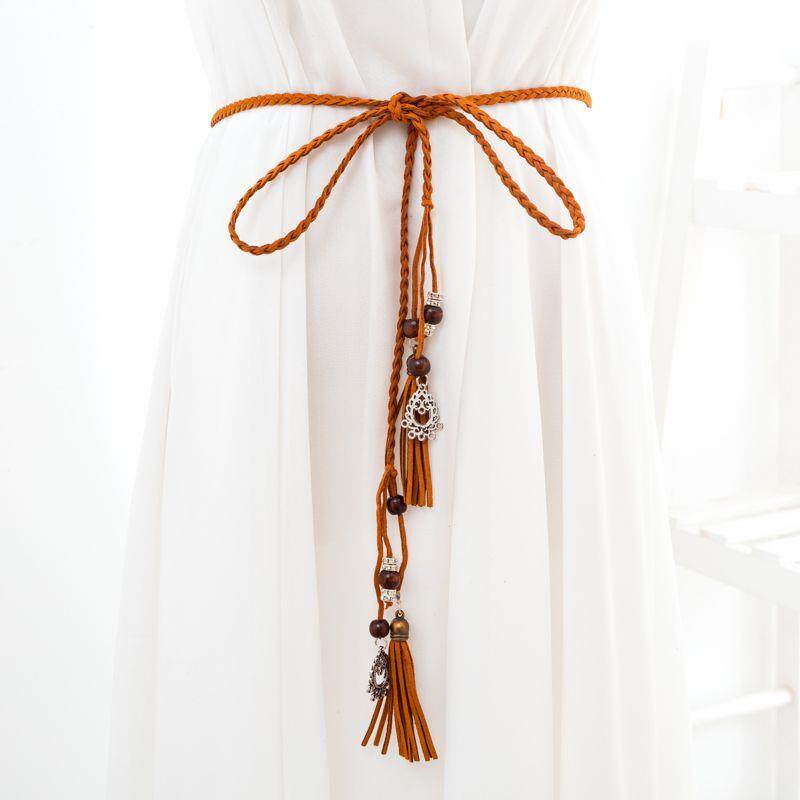 装手工编织饰细腰带女腰绳简约连衣裙子配饰流苏腰链加长百搭韩版