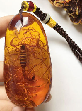 民族风昆虫琥珀吊坠蝎子化
