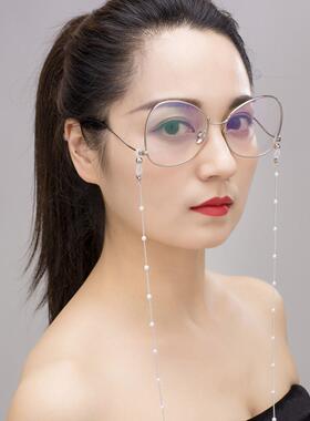 韩国时尚珍珠眼镜链挂脖女复古口罩链墨镜老花镜挂绳防丢银色链条
