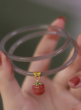 柿柿如意小众天然叮当手镯细条复古女感轻奢国风时尚个性手镯古风