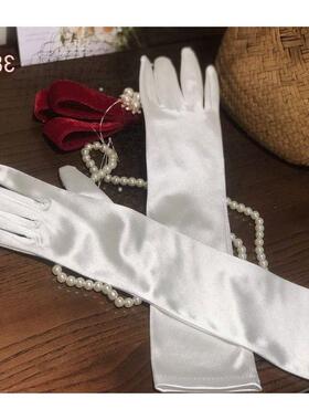 新款出口 缎面长款婚礼结婚手套礼服晚宴黑色白色婚纱弹力长手套