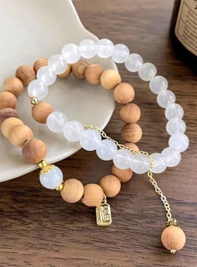 新中式猫眼石木珠手链女轻奢小众设计手串个性高级感简约复古手饰