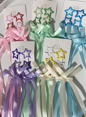 蝴蝶结编发发夹星星粉色紫色蓝色发夹演唱会音乐节应援色丝带套装