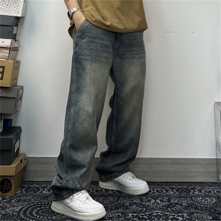 牛仔裤 Kolbinli斌斌梨潮流休闲阔腿裤 宽松百搭复古水洗直筒长裤