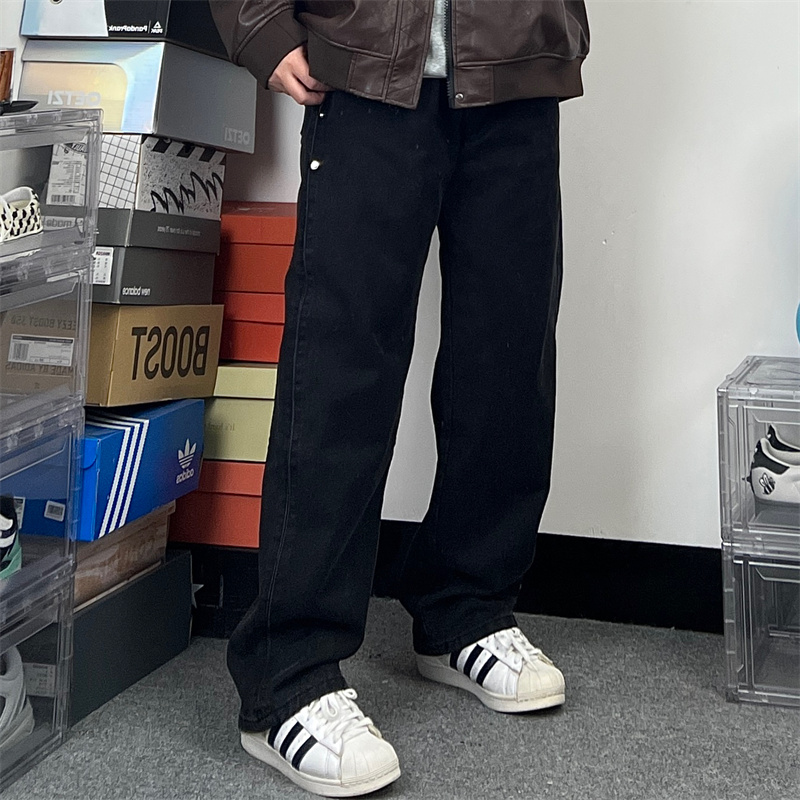 KOLBINLI斌斌梨黑色复古装饰钉直筒阔腿长裤微胖男生潮水洗牛仔裤,男装,牛仔裤,淘宝优惠券,粉丝福利购,淘宝优惠卷