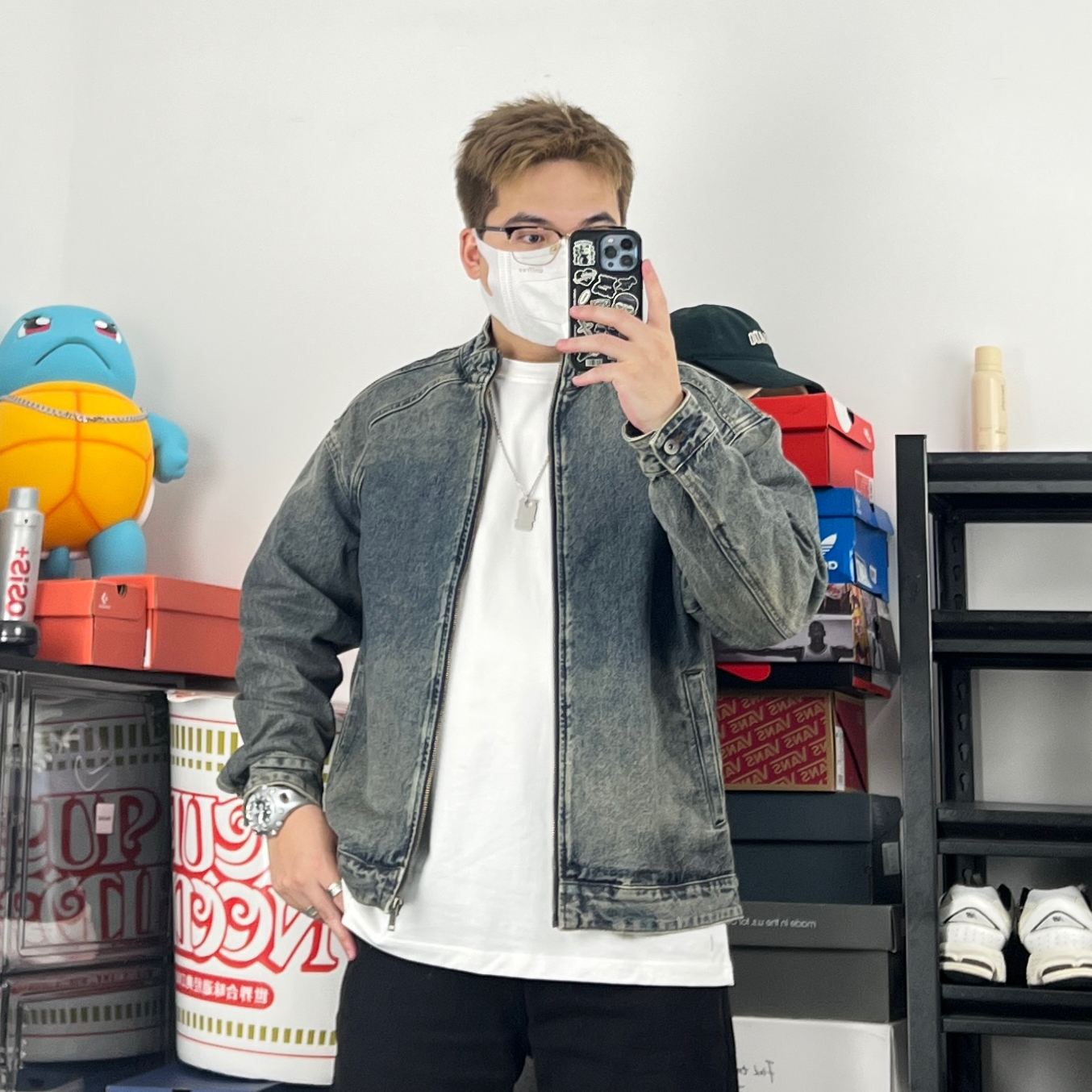 重磅447克立领分割剪裁牛仔夹克