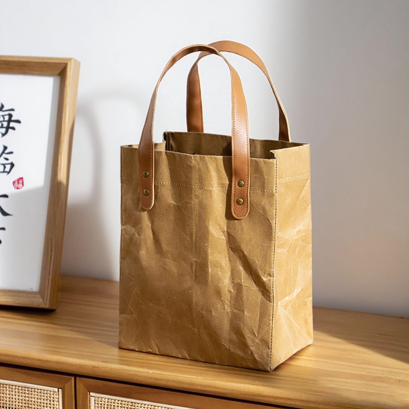 简约加厚牛皮纸收纳袋手提补习袋购物袋文件礼品袋纸袋便当饭盒袋