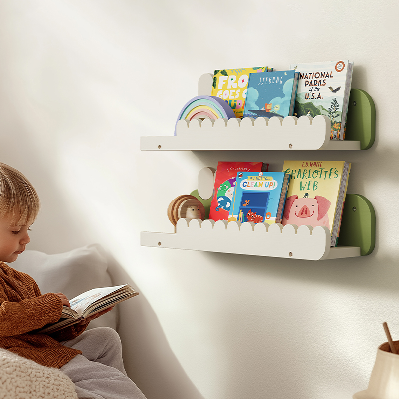 儿童房书架置物架挂墙式书柜学生家用卧室收纳架飘窗墙面展示架子