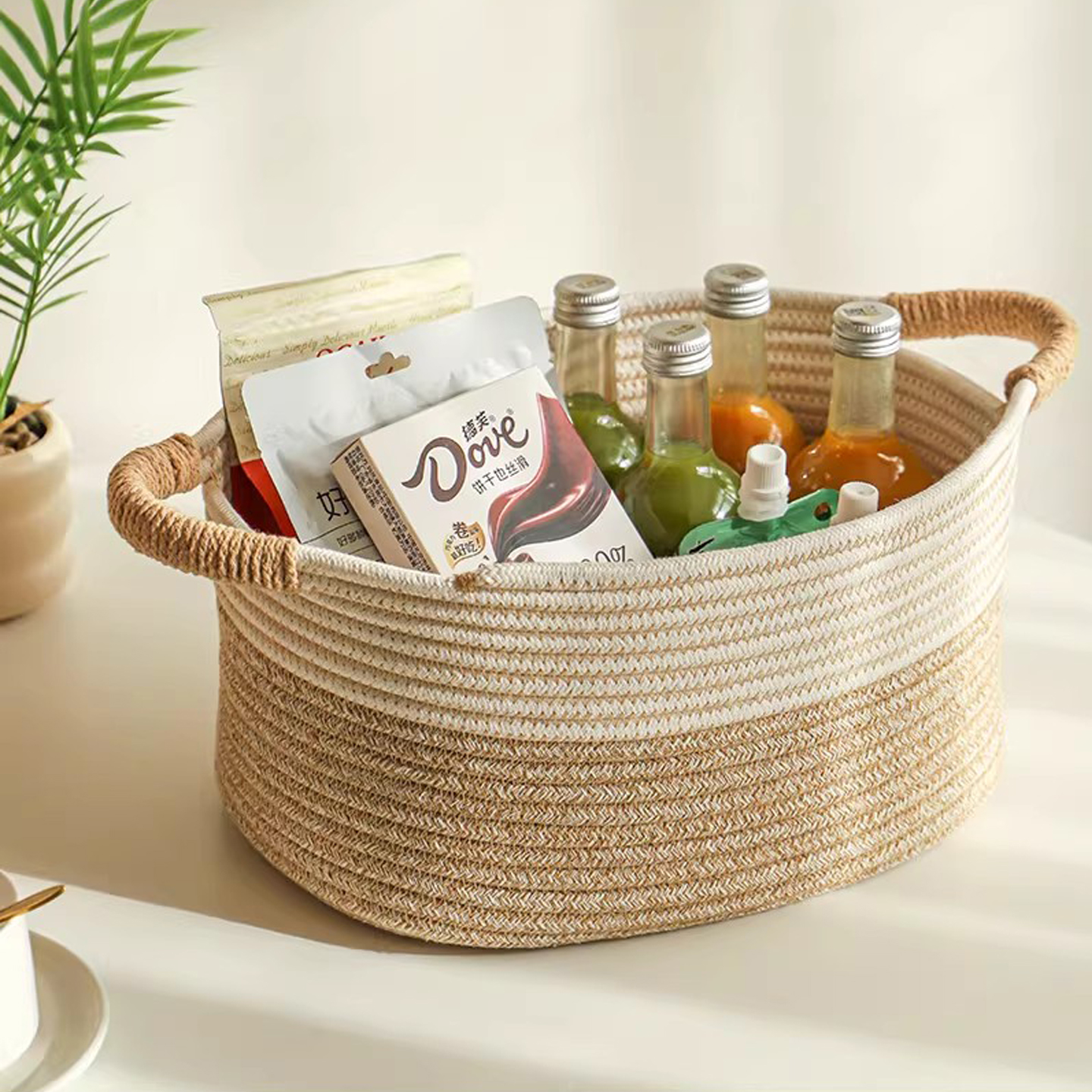 客厅简约茶几零食收纳筐手工棉线编织杂物篓玩具储物盒桌面整理筐,收纳整理,其他收纳篮,淘宝优惠券,粉丝福利购,淘宝优惠卷