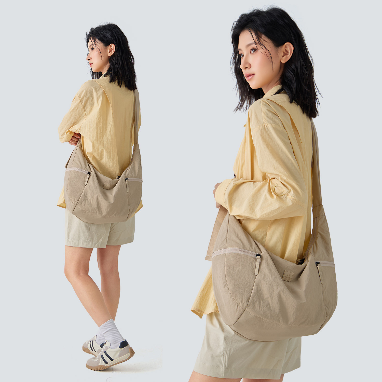 火狐轻便尼龙流浪包挎包女新款牛角单肩包帆布大容量轻便斜挎包女