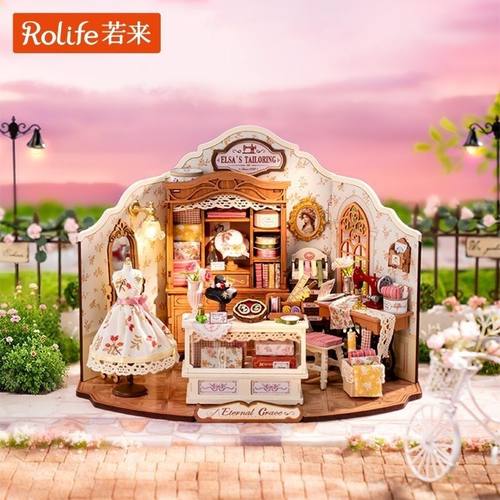 若来艾莎裁缝铺diy手工小屋拼装积木模型玩具艺术屋场景生日礼物