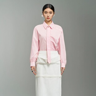YIJIANGLAN 早秋新品衬衫MIU系粉白色设计感小众领带气质8D8021