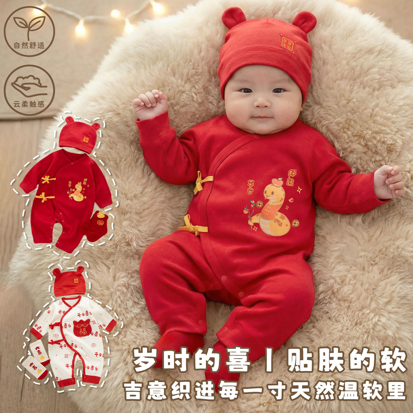 宝宝a类纯棉拜年服红色套装