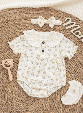 婴儿衣服夏薄女宝宝包屁衣百天纯棉套装a类公主风碎花满月服短袖