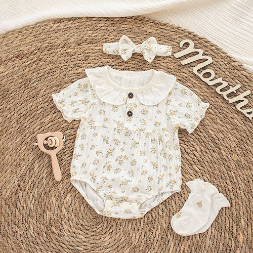 夏季a类纯棉小碎花包屁衣套装