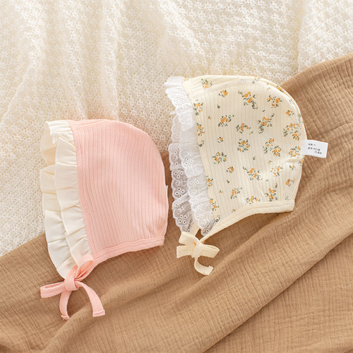 a类棉花边小公主系带帽