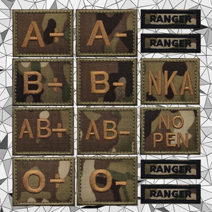 MC迷彩血型徽章美国游骑兵臂章迷你医疗魔术贴章战术头盔背包布贴