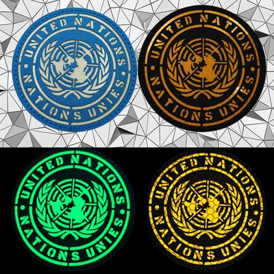 UN联合国徽章 反光魔术贴章圆形臂章 夜光士气章 战术背心头盔贴