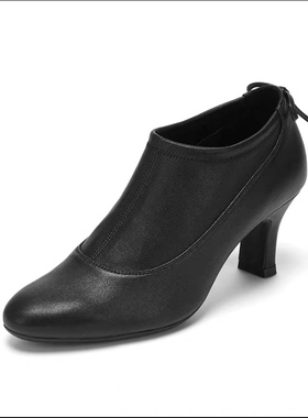 雅氏9N95 秋冬季新款高跟鞋白色靴子真皮女鞋短靴百搭