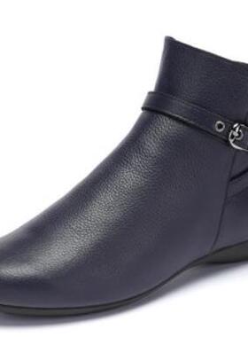 雅氏5NQ3 春秋新款经典裸脚踝短靴中性风真皮平底马丁靴女