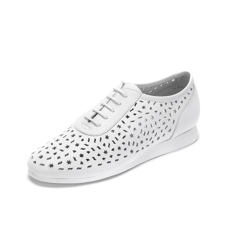 雅氏4MD7春夏新款镂空坡跟平底舒适百搭休闲时尚小白鞋女鞋单鞋