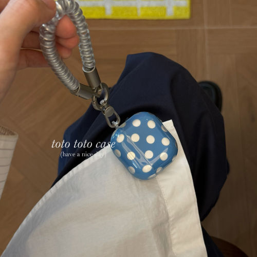 小众ins韩系蓝色镂空波点手提挂绳适用苹果AirPods4/3代保护壳AirPodspro2代耳机套AirPods1新三四代蓝牙软壳