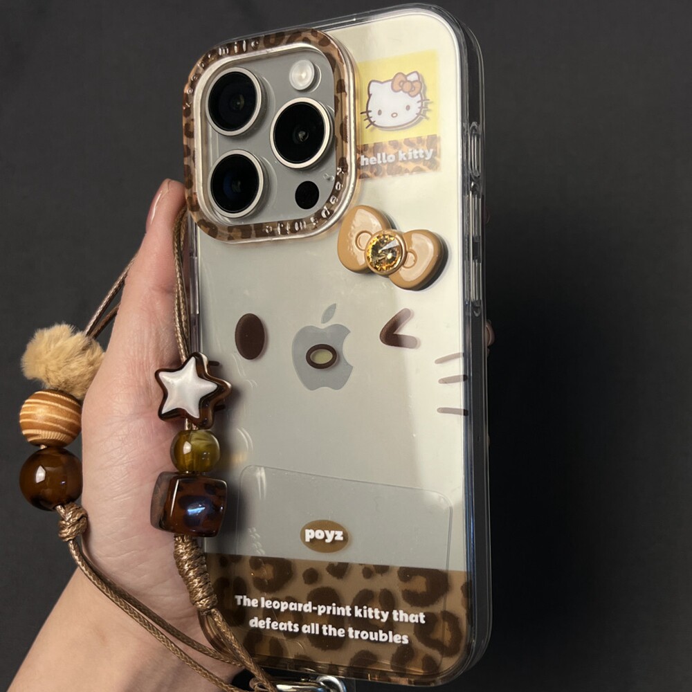 韩风ins透明可爱蝴蝶结豹纹Kitty猫适用苹果15ProMax手机壳iPhone16pro全包13少女心14Proma