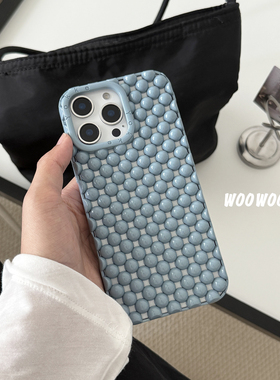 小众ins气质蓝色珍珠镂空适用iphone17ProMax苹果16手机壳14新款15女13