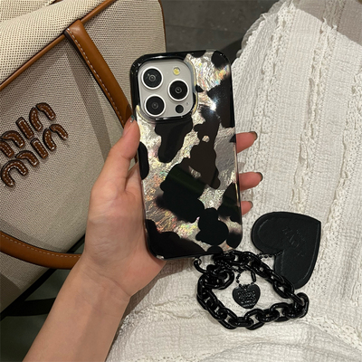 小众ins冷淡风黑泼墨斑块适用iphone17ProMax苹果16手机壳14爱心链条15女13