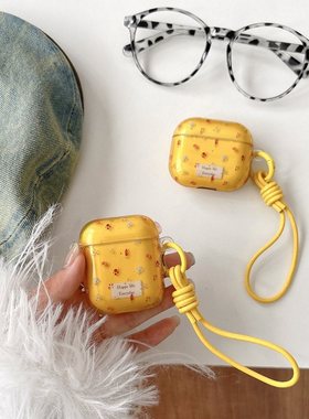 小众ins透黄色小碎花适用airpods pro保护套airpods4/3/2代苹果无线蓝牙耳机壳带挂绳