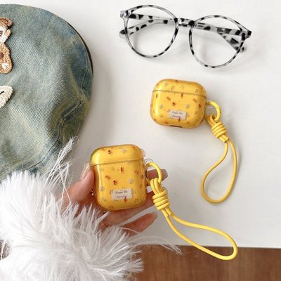 小众ins透黄色小碎花适用airpods pro保护套airpods4/3/2代苹果无线蓝牙耳机壳带挂绳