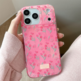 韩风ins少女心粉色郁金香花朵适用iphone17ProMax苹果16手机壳14新款 15女13双层手机套