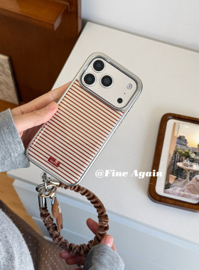 韩系简约ins电镀边框滴胶红色条纹高级感手提绳适用iphone17ProMax苹果16手机壳14新款15女13