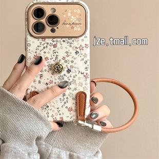 复古立体山茶花适用iphone17ProMax苹果16手机壳14挂绳15女13大视窗
