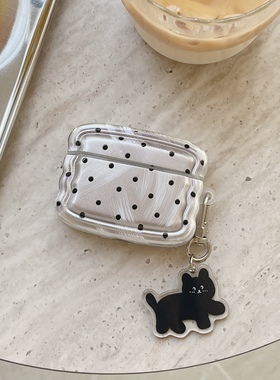 韩系黑色波点猫咪挂件适用airpods pro保护套airpods4/3/2代苹果无线蓝牙耳机壳