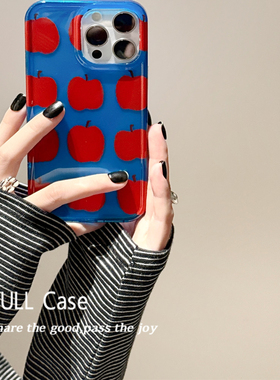 小众ins克莱因蓝涂鸦苹果适用iphone17ProMax苹果16手机壳14双层15女13