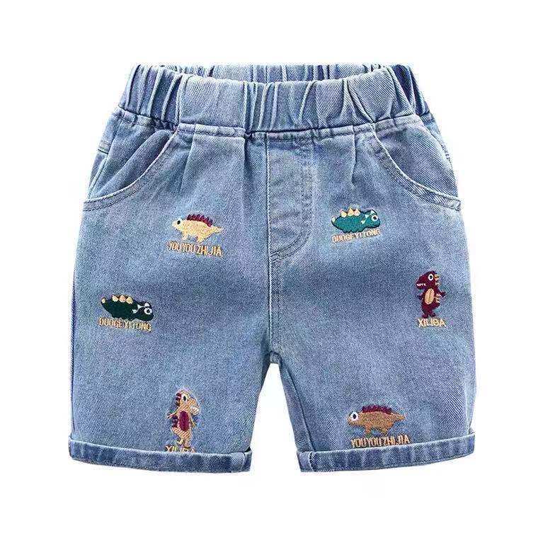 童装儿童牛仔短裤直供夏季新款韩版男童恐龙绣花中裤宝宝5分马裤